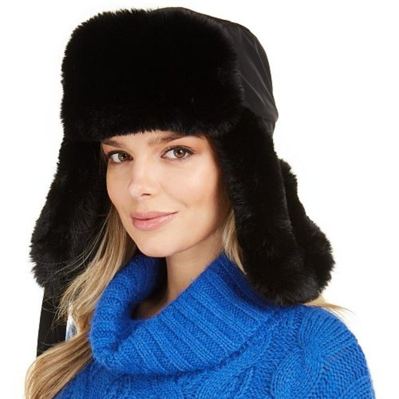 Dkny Accessories - DKNY faux fur women's trapper hat BLACK